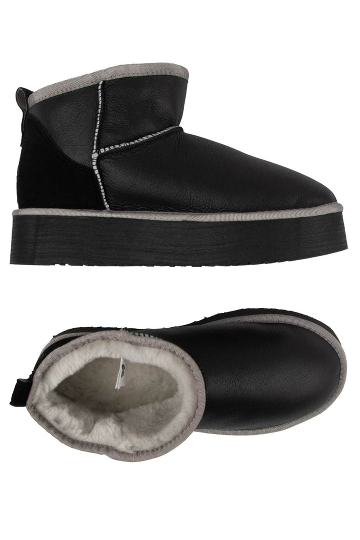 Pegia Women's Platform Leather Boots 191309  - Black