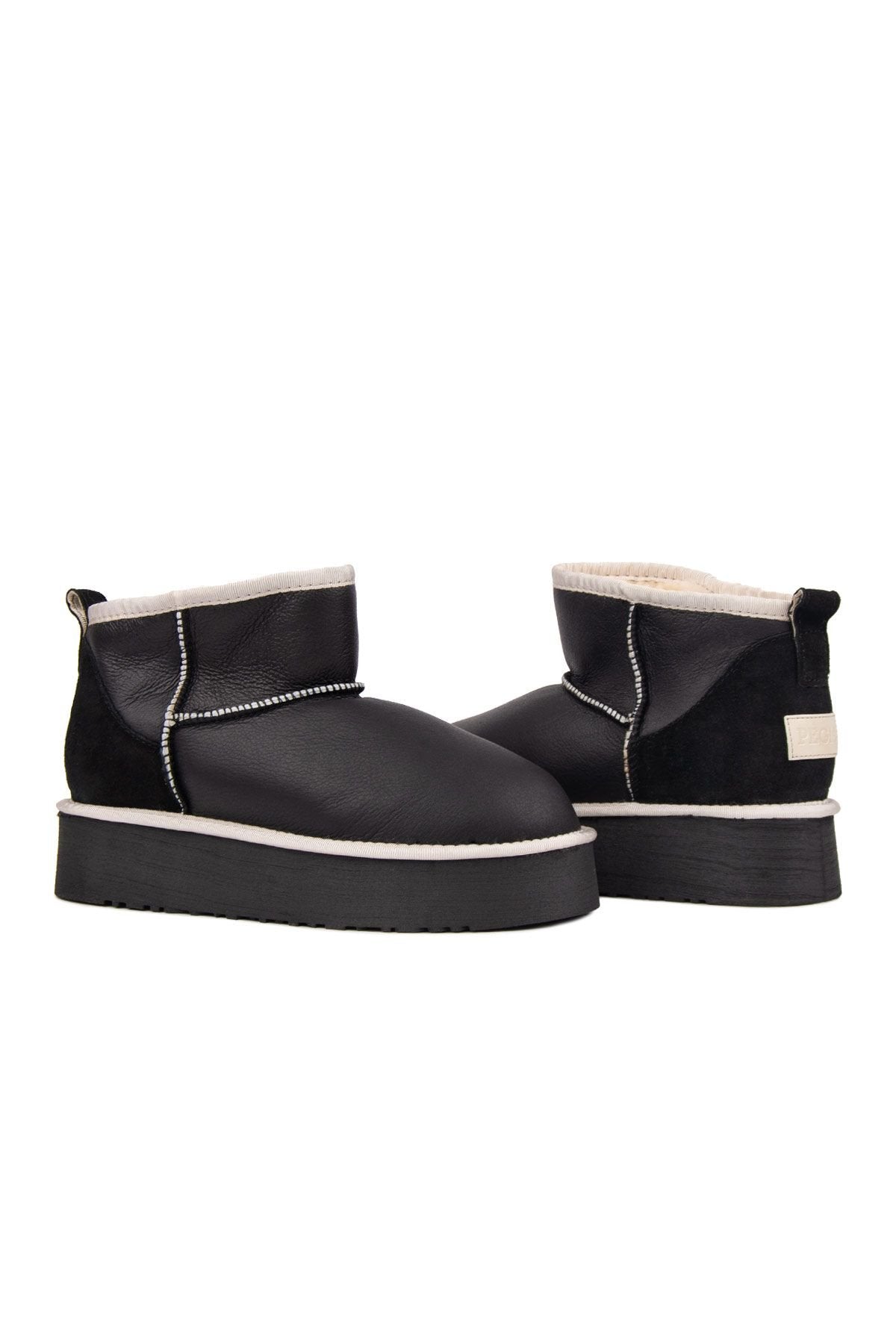 Pegia Women's Platform Leather Boots 191315  - Black