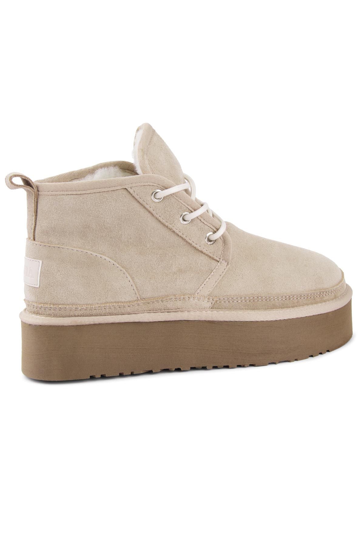 Pegia Women's High-Sole Shearling Boots 191310  - Beige