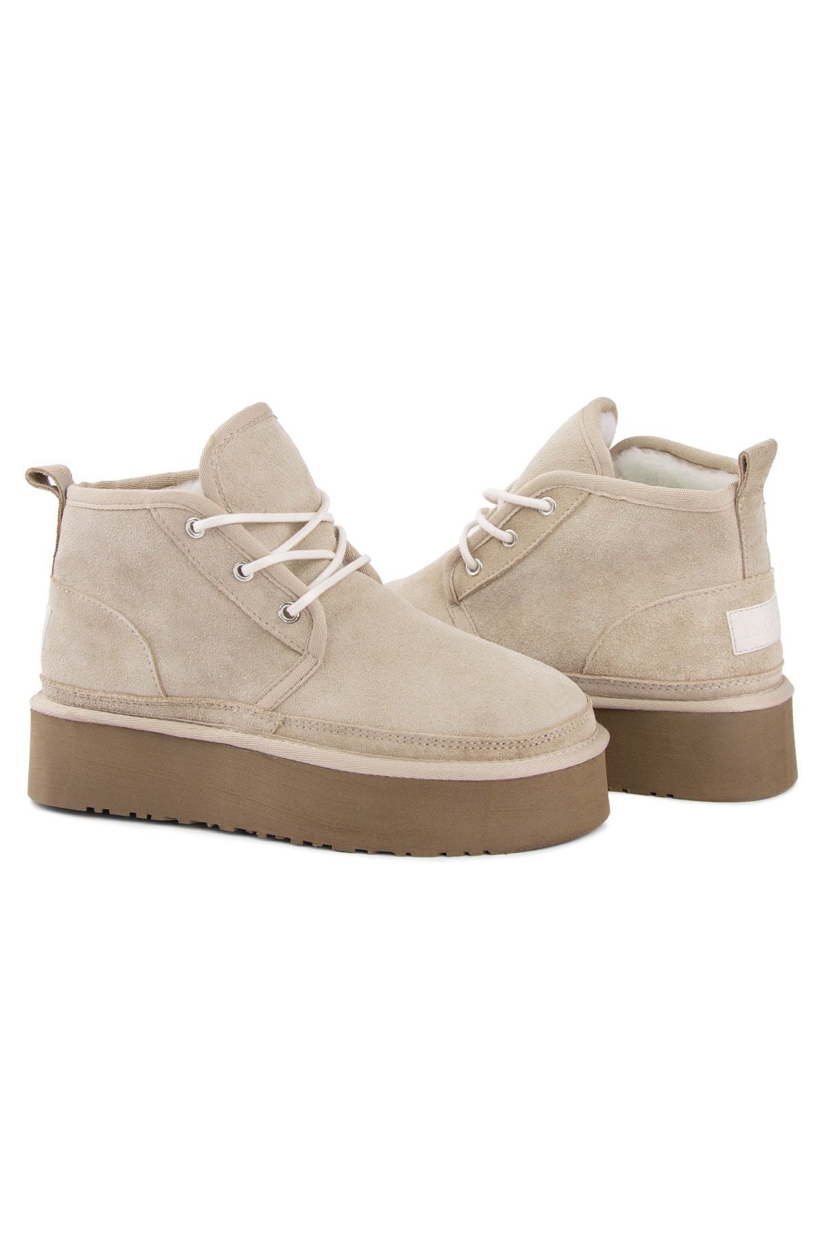 Pegia Women's High-Sole Shearling Boots 191310  - Beige