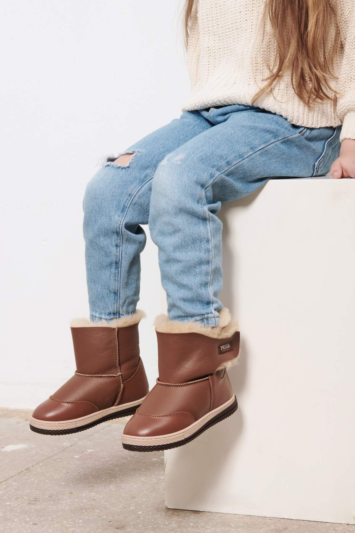 Pegia Denia Stivali Con Velcro In Shearling Per Bambini