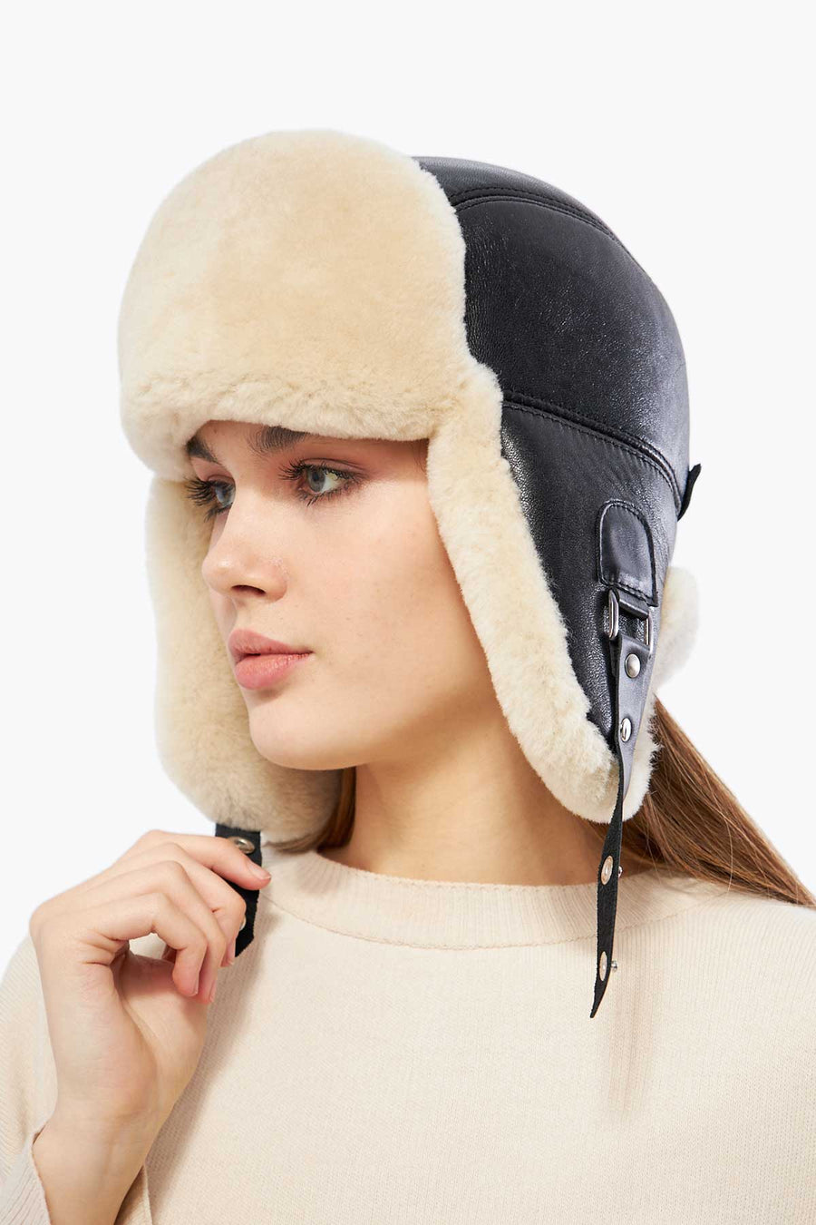 Pegia Hetta Sheepskin Unisex Adjustable Strap Aviator Hat - Pegia