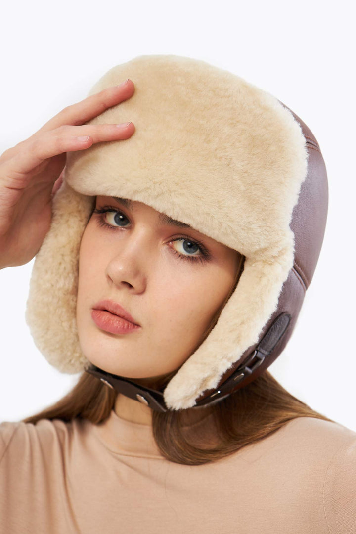 Pegia Hetta Sheepskin Unisex Adjustable Strap Aviator Hat - Pegia